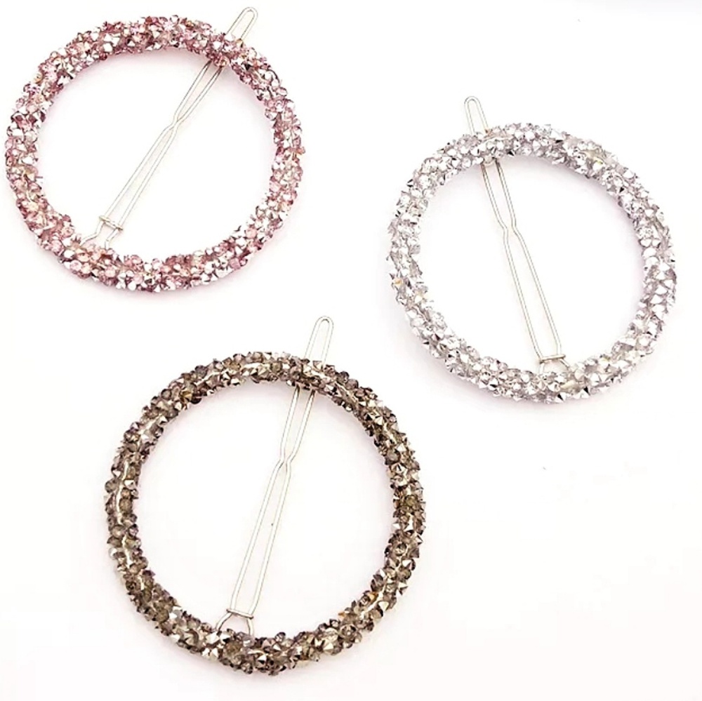 Crystalized Sparkly Round Circle Hair Clip - Picture 3 of 5